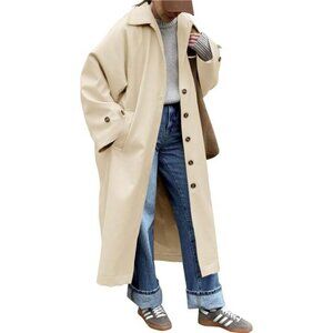 Womens Long Trench Coat Single Breasted Apricot